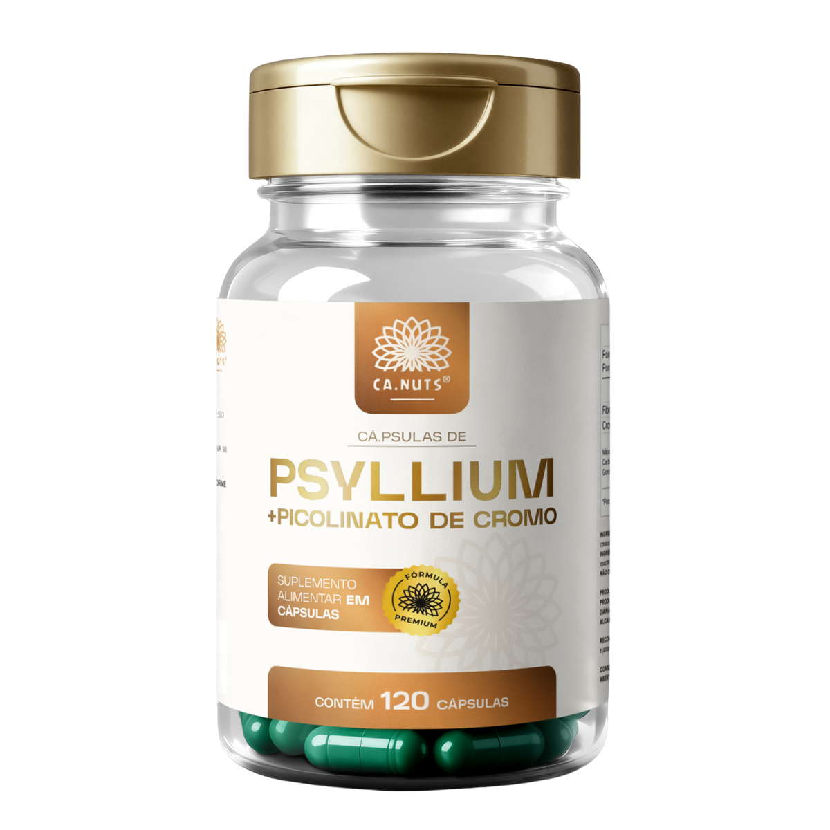 Psyllium em cápsulas mais Piccolinato de Cromo 1200mg Ca.nuts