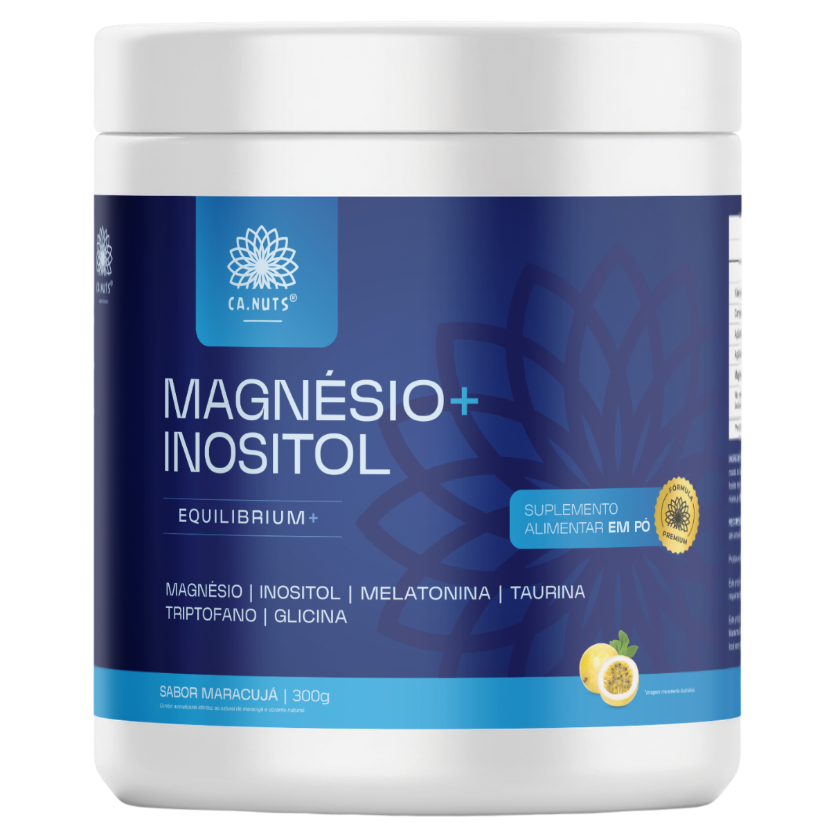 Magnésio e Inositol 300g Ca.nuts Sabor Maracujá | Magnésio, Inositol, Triptofano, Melatonina, Taurina e Glicina