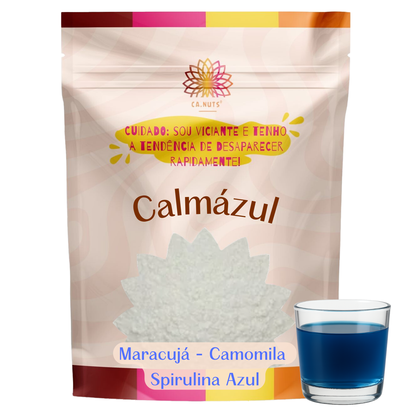 Chá Calmázul Ca.Nuts – Camomila, Maracujá e Spirulina Azul | Chá Natural para Dormir e Relaxar