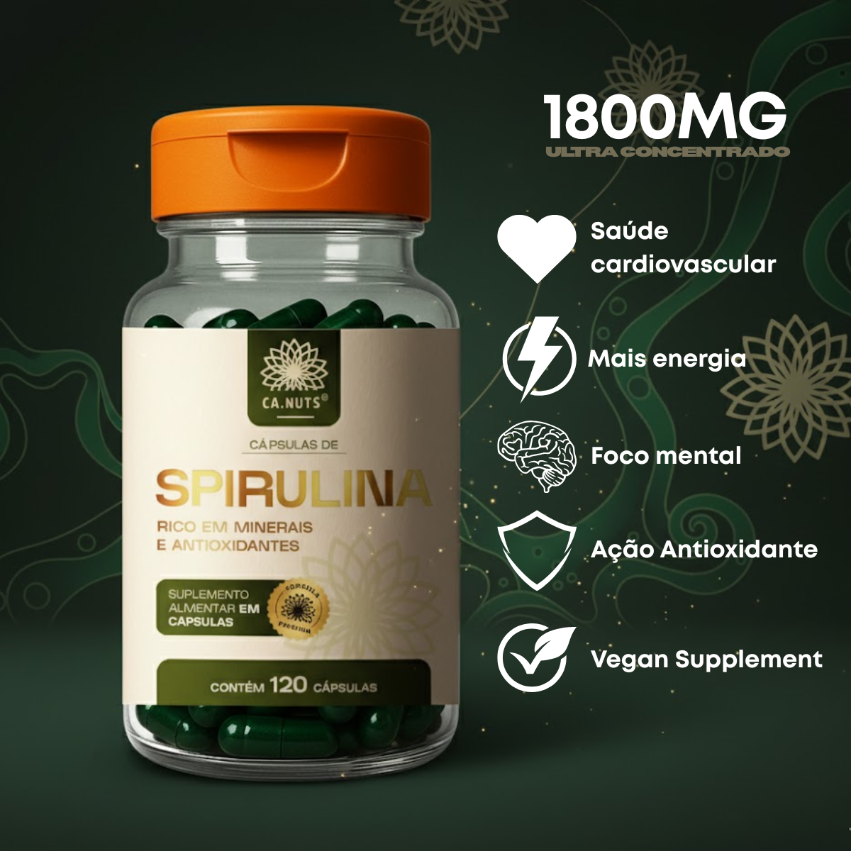 Spirulina em Cápsulas Ca.Nuts - 120 Cápsulas 1800mg