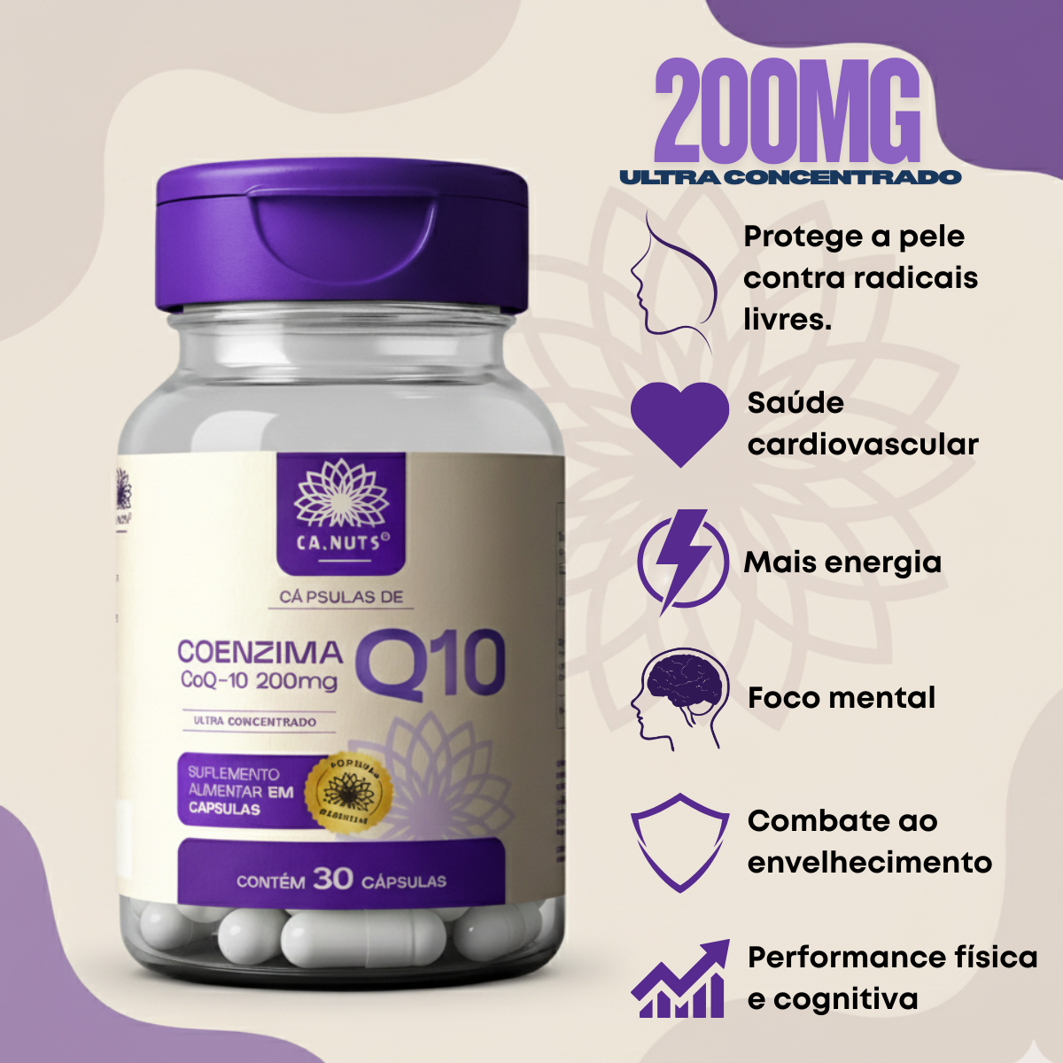 Coenzima Q10 200mg Ca.nuts 30 Cápsulas - COQ10 Premium Ultra concentrado