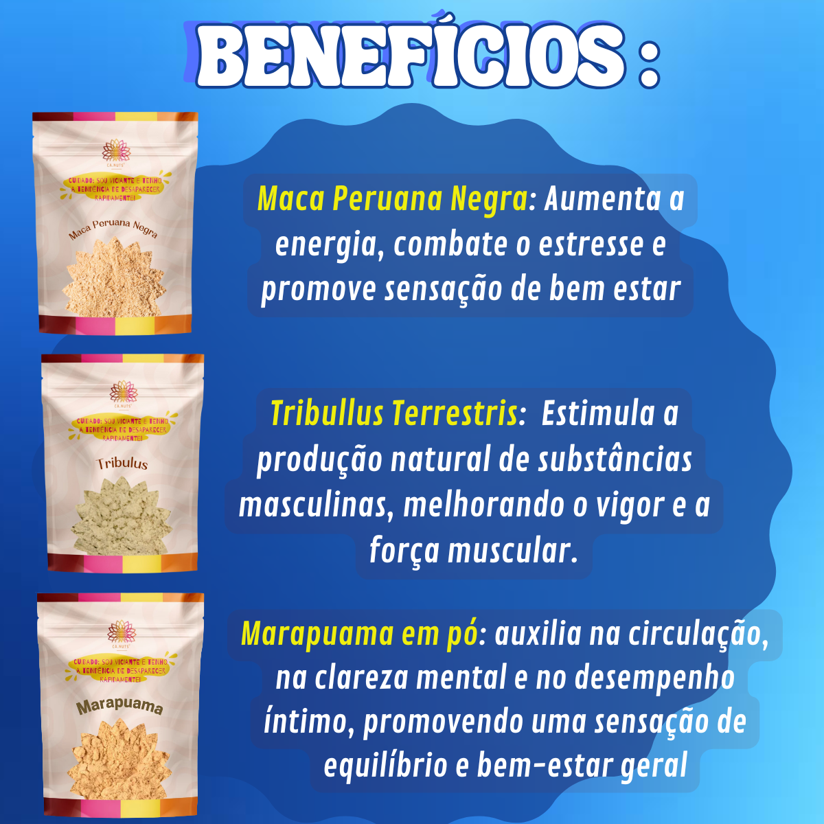 Kit Performance Masculina Tribullus Terrestris, Marapuama e Maca Peruana Negra