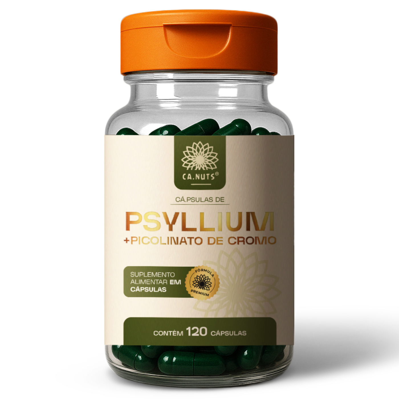 Psyllium em cápsulas mais Piccolinato de Cromo 1200mg Ca.nuts