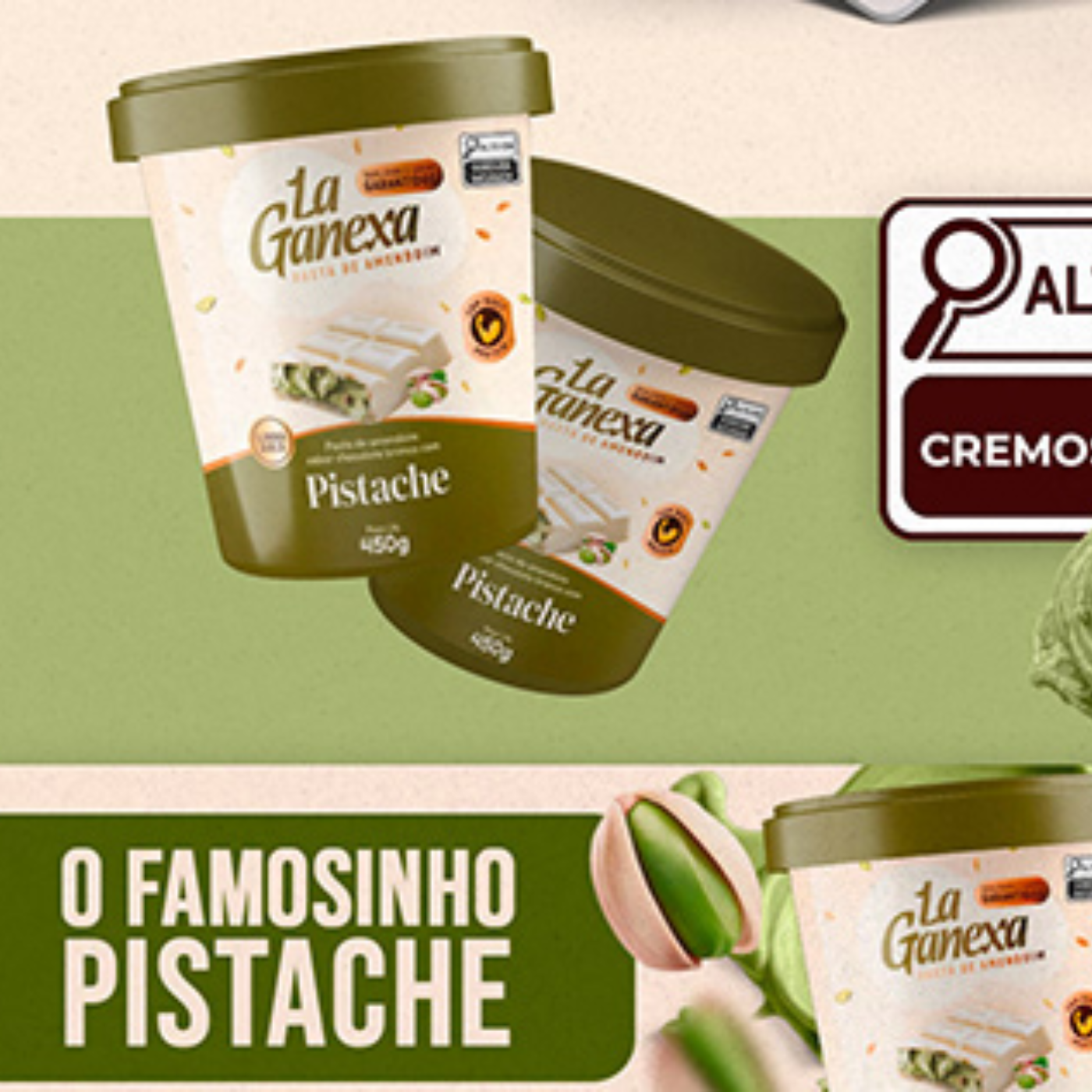 Pasta de Amendoim Sabor Chocolate Branco e Pistache Cremosa La Ganeixa 450g