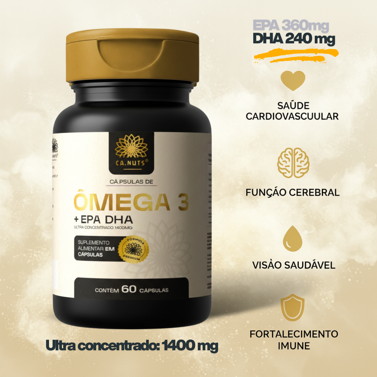 Ômega 3 Rico em EPA DHA 1400mg Ultra Concentrado Ca.nuts 60 Cápsulas