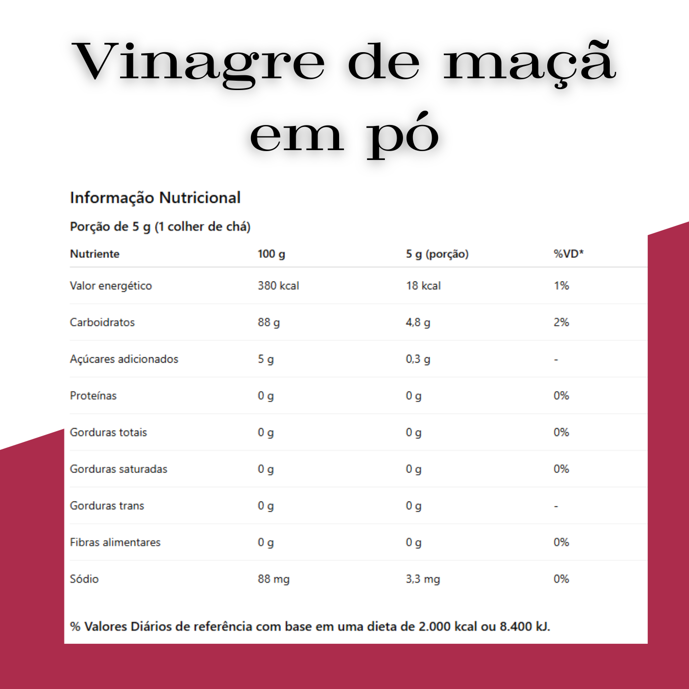 Vinagre de Maçã em Pó Premium Ca.Nuts