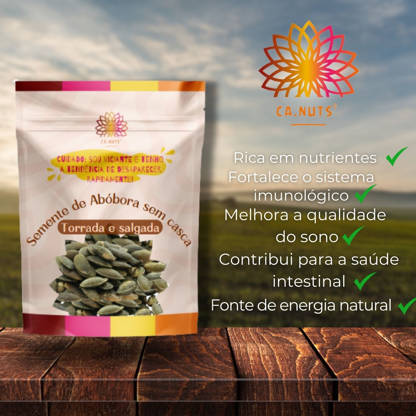 Semente de abóbora Torrada e Salgada e sem casca