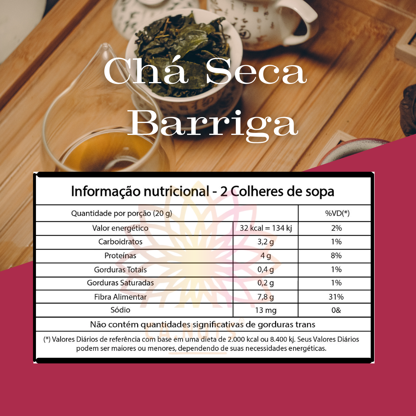 Chá Seca Barriga em Folhas Premium Ca.Nuts | Jambolão, Porangaba, Chá verde, Cerqueja, Sene e Camomila