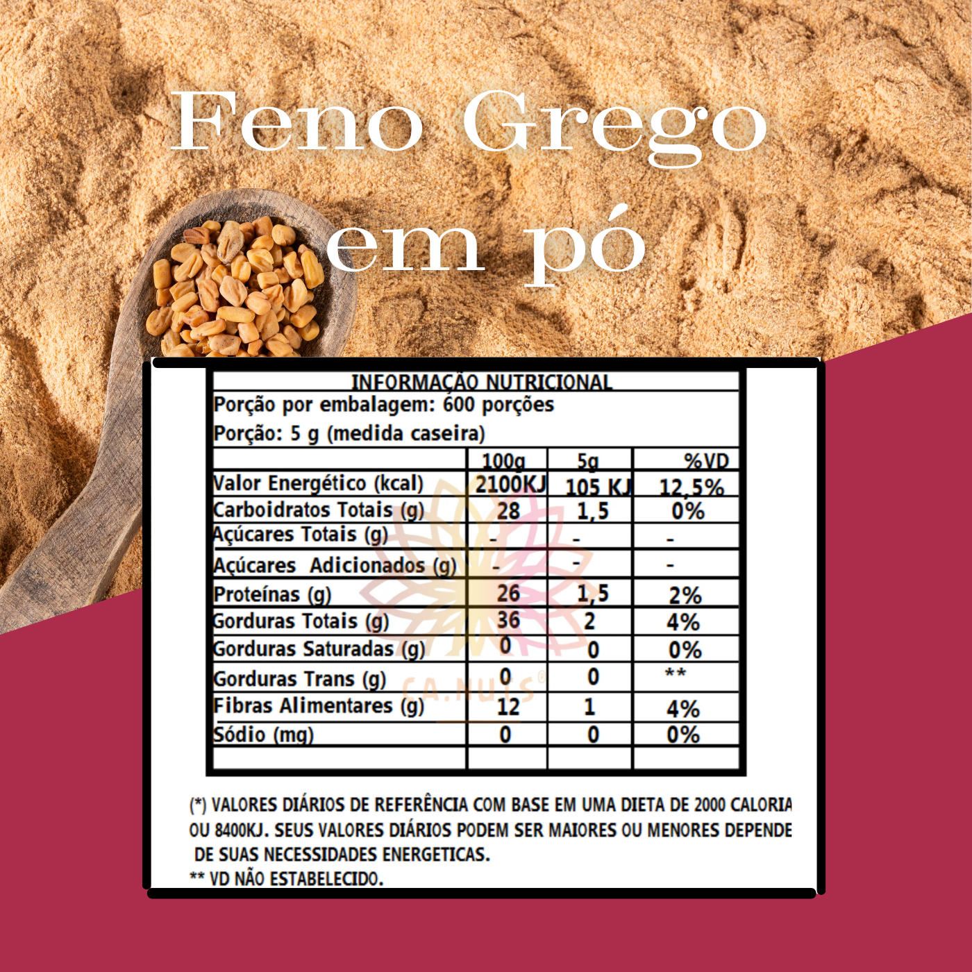 Feno grego em pó Ca.Nuts Alta Concentração e Alta Performance