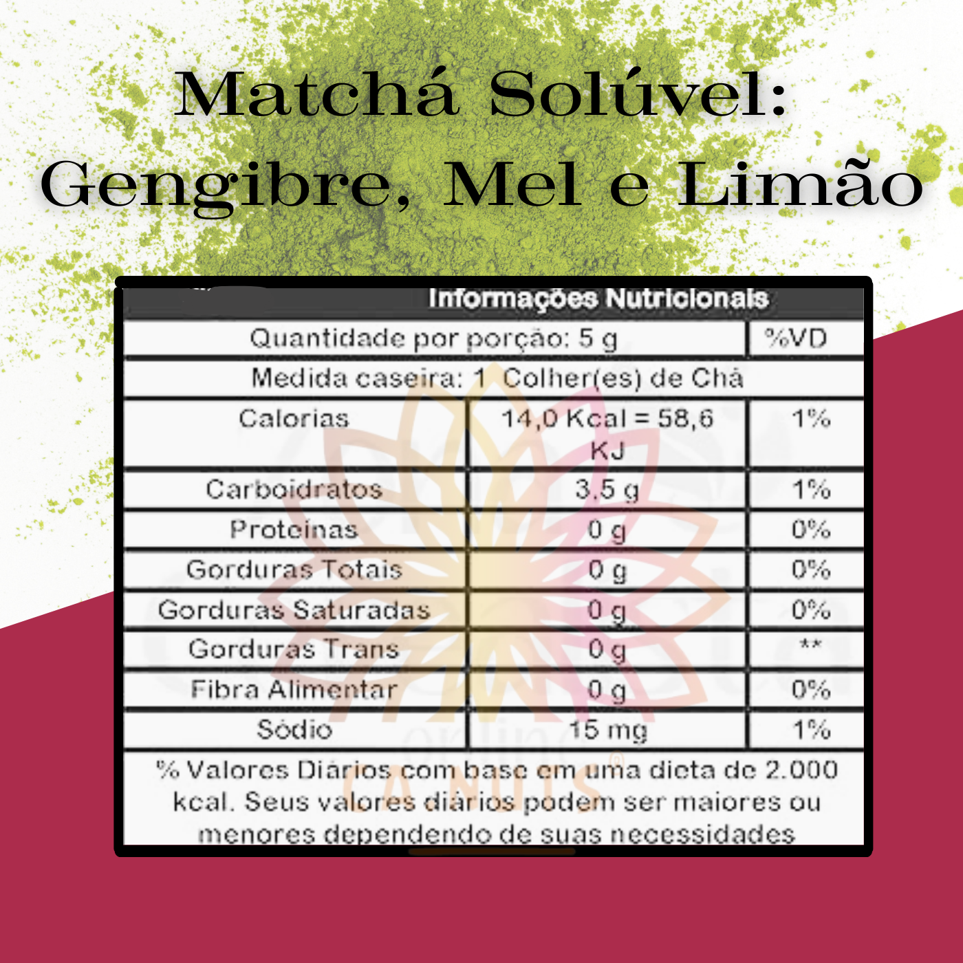 Matcha em pó solúvel (Gengibre, Mel e Limão) Premium Ca.Nuts
