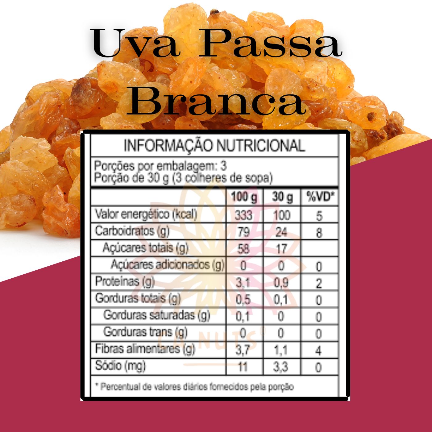 Uva passa branca sem semente premium Importada