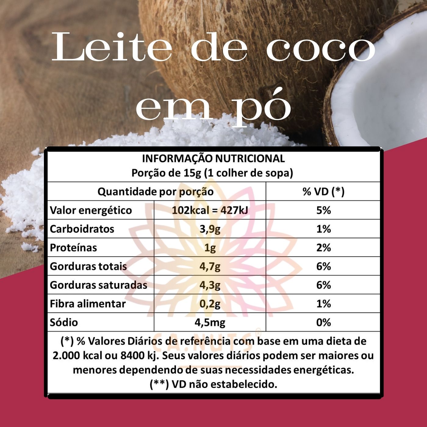 Leite de Coco em Pó Vegano Sem Lactose Ca.Nuts