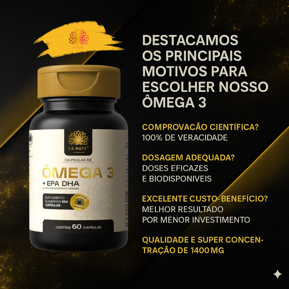 Ômega 3 Rico em EPA DHA 1400mg Ultra Concentrado Ca.nuts 60 Cápsulas