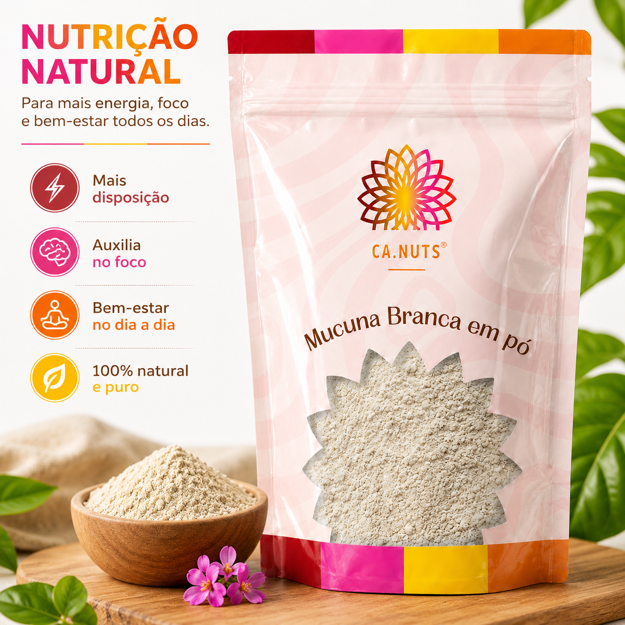 Mucuna branca em pó pura importada (Pruriens) Ca.nuts