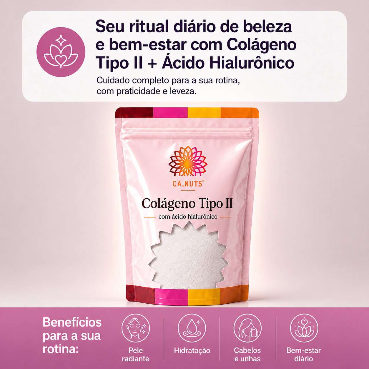 Colágeno Tipo II + Ácido Hialurônico e Vit. A, C, E e Zinco Ca.nuts