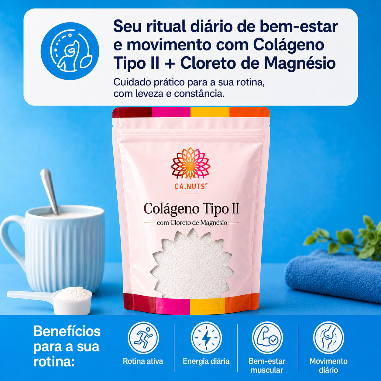 Colágeno Tipo II + Cloreto de Magnésio em Pó Ca.nuts