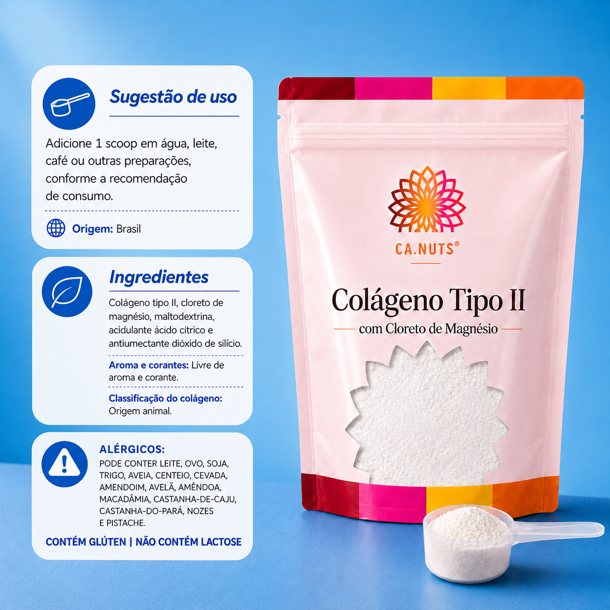 Colágeno Tipo II + Cloreto de Magnésio em Pó Ca.nuts