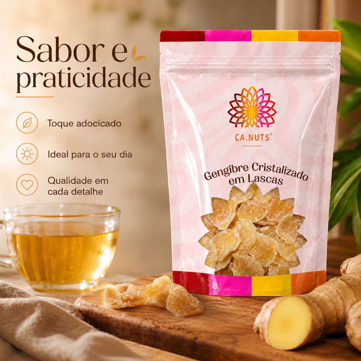 Gengibre Cristalizado em Lascas Ca.nuts