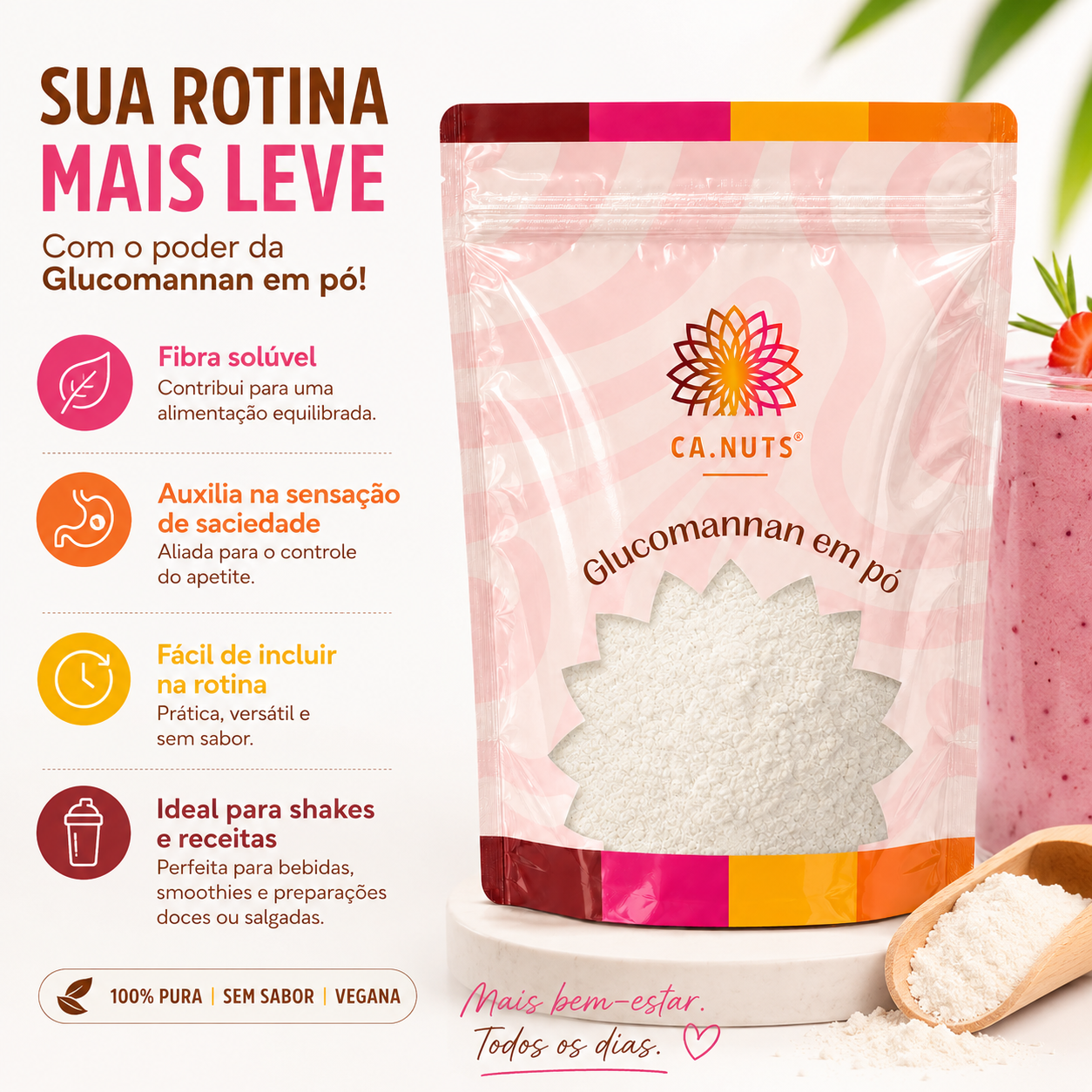Glucomannan em pó Puro Natural Konjac (Glucomanano) Ca.Nuts