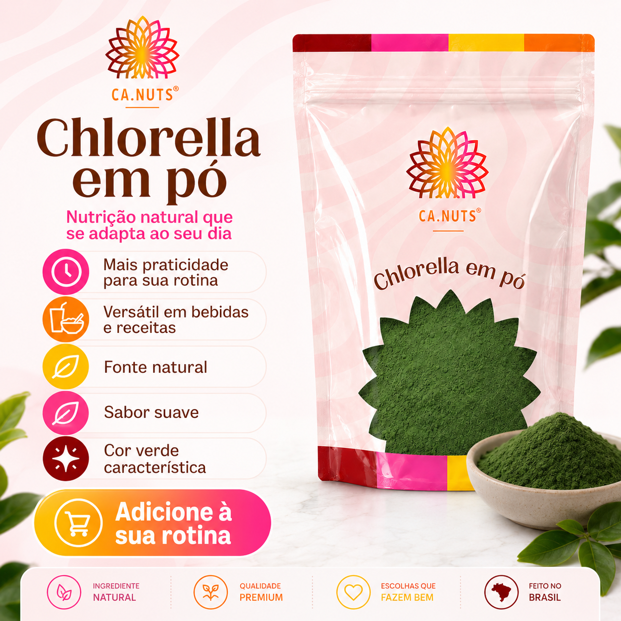 Chlorella em pó puro Premium Ca.Nuts