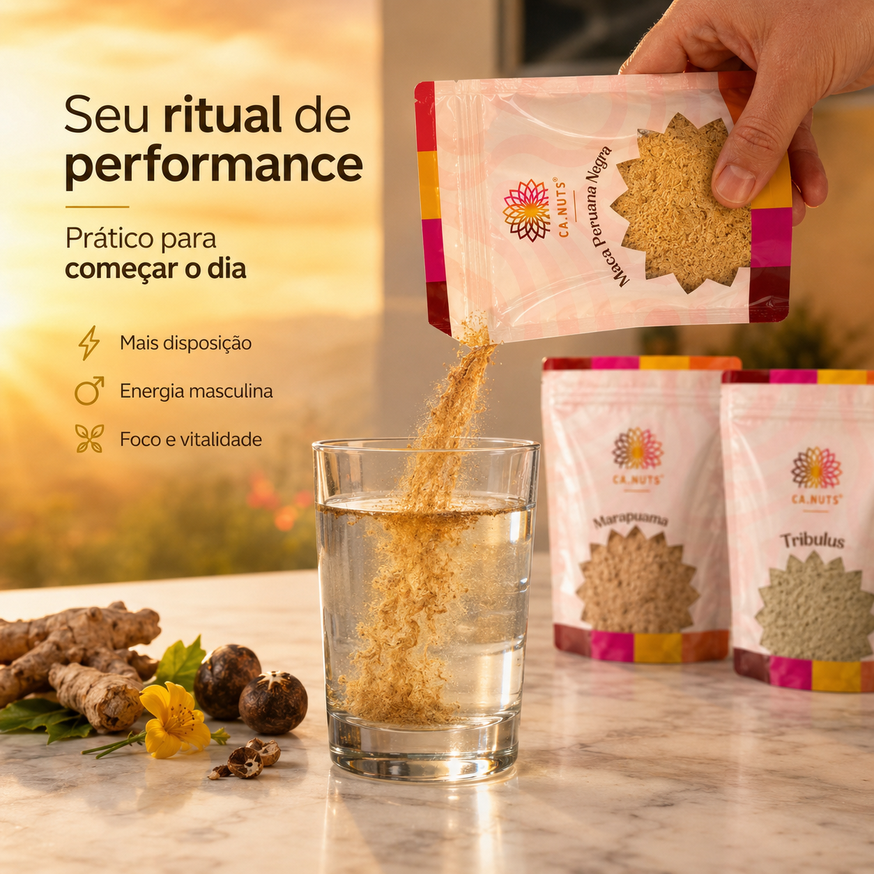 Kit Performance Masculina Tribullus Terrestris, Marapuama e Maca Peruana Negra
