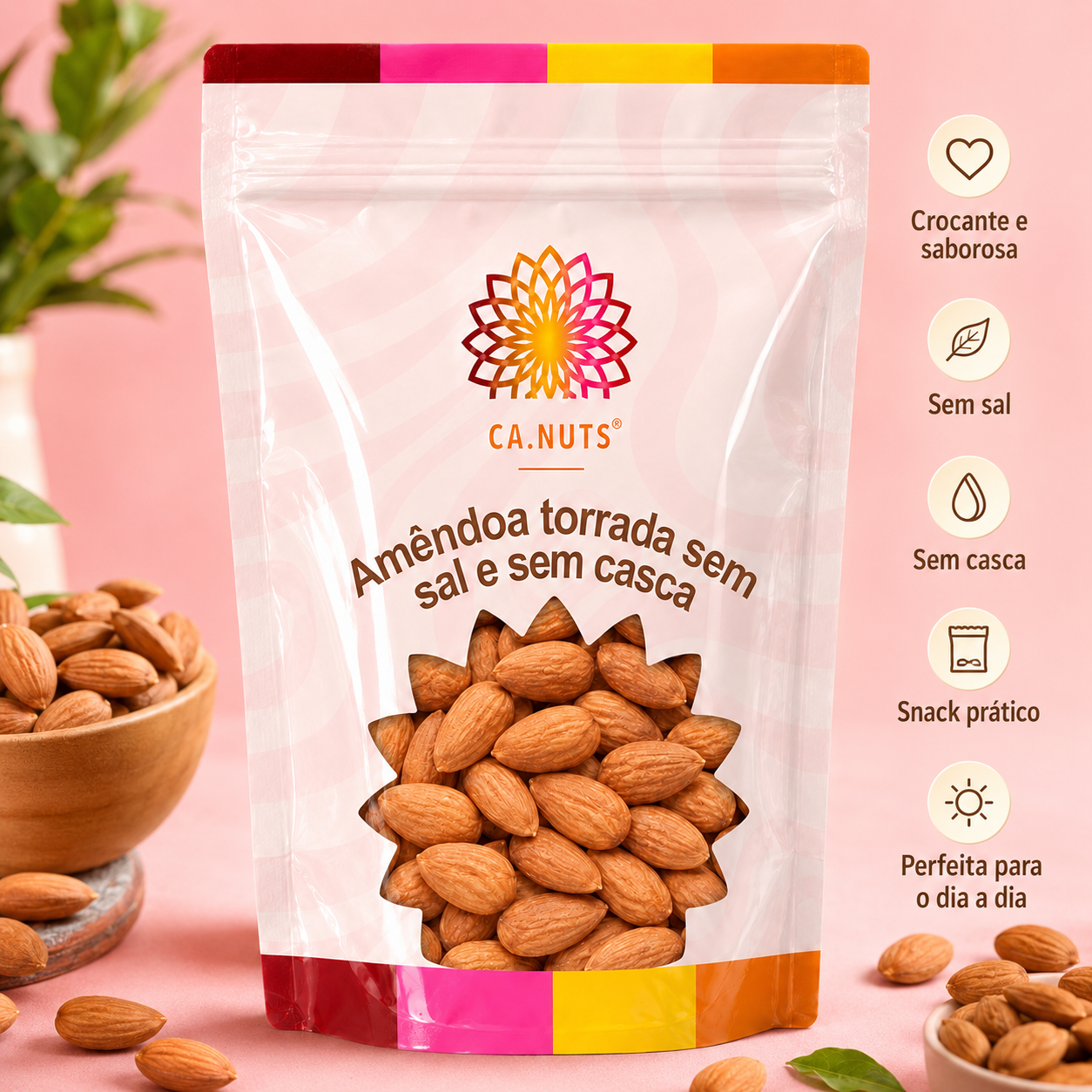 Amêndoa torrada Sem Sal e Sem Casca - Premium Ca.Nuts