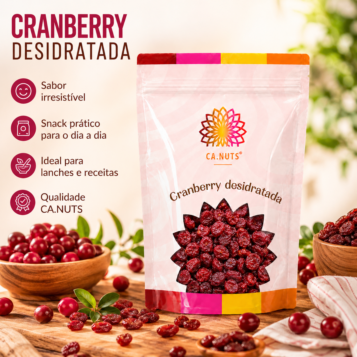 Cranberry desidratado importado Ca.Nuts | Rico em vitaminas