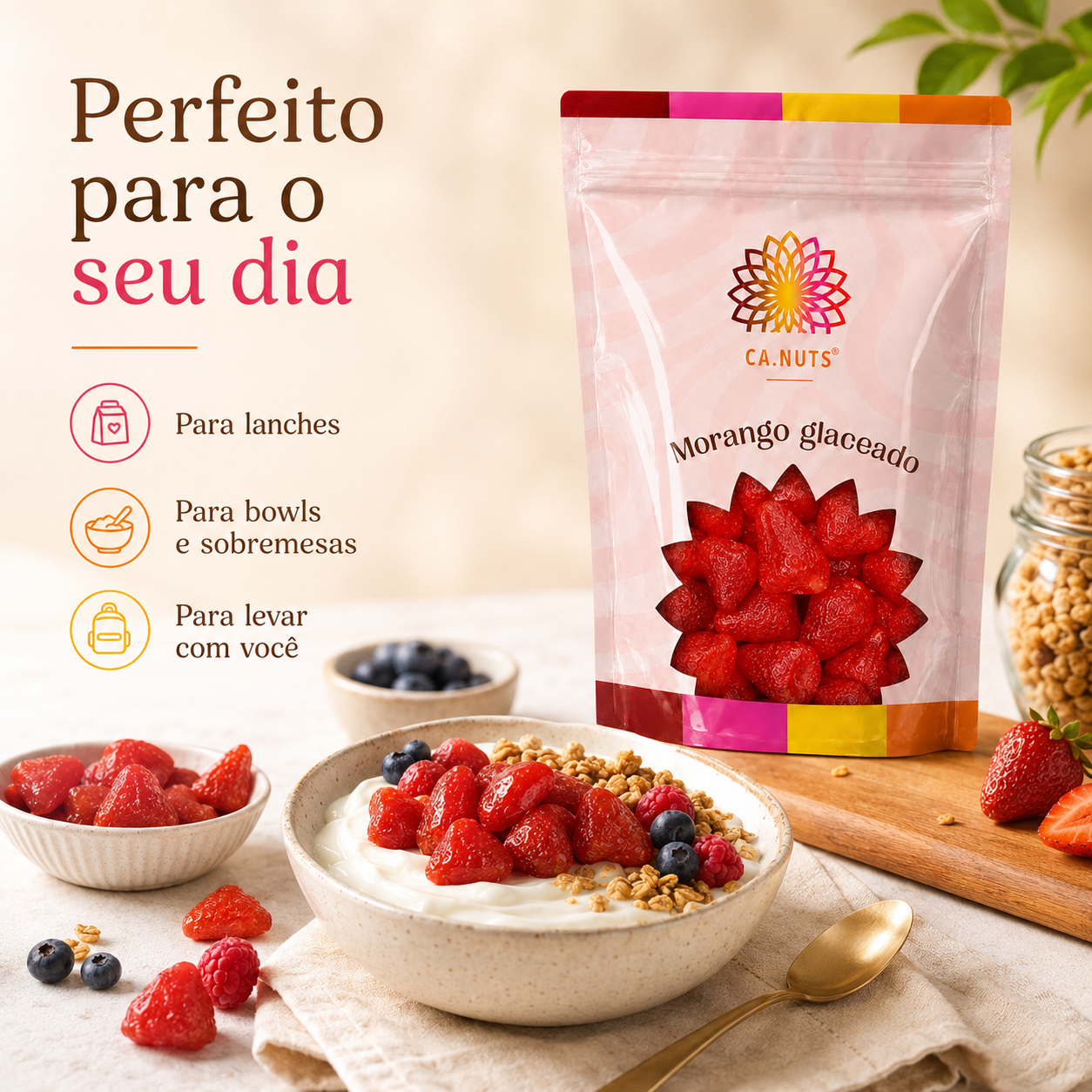 Morango Glaceado Desidratado Ca.Nuts | Frutas desidratadas Premium