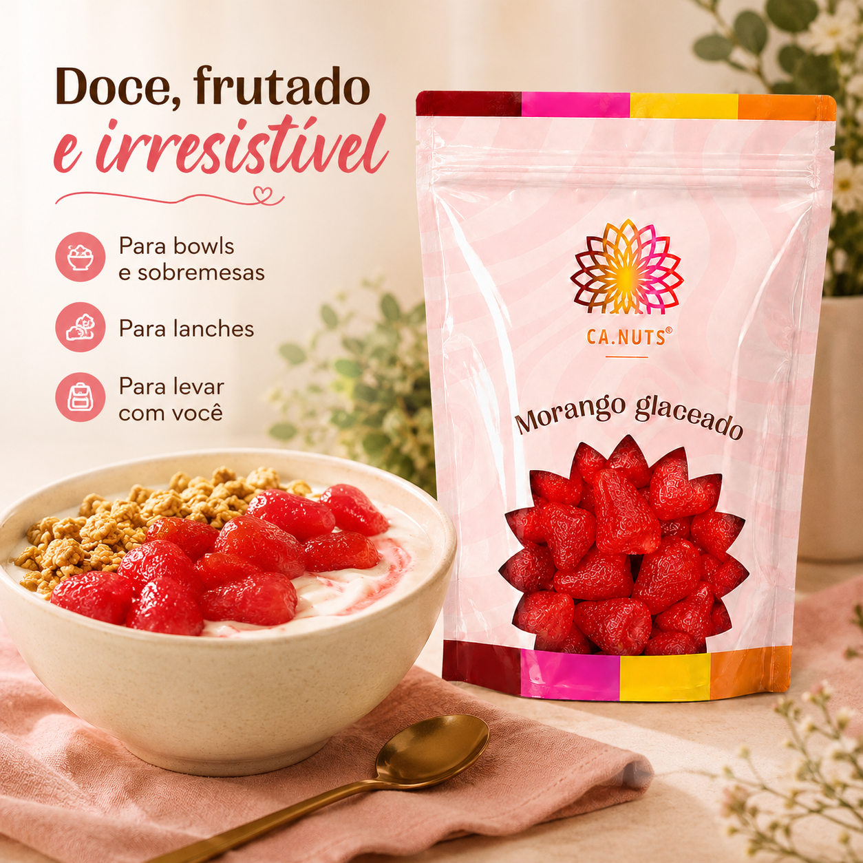 Morango Glaceado Desidratado Ca.Nuts | Frutas desidratadas Premium