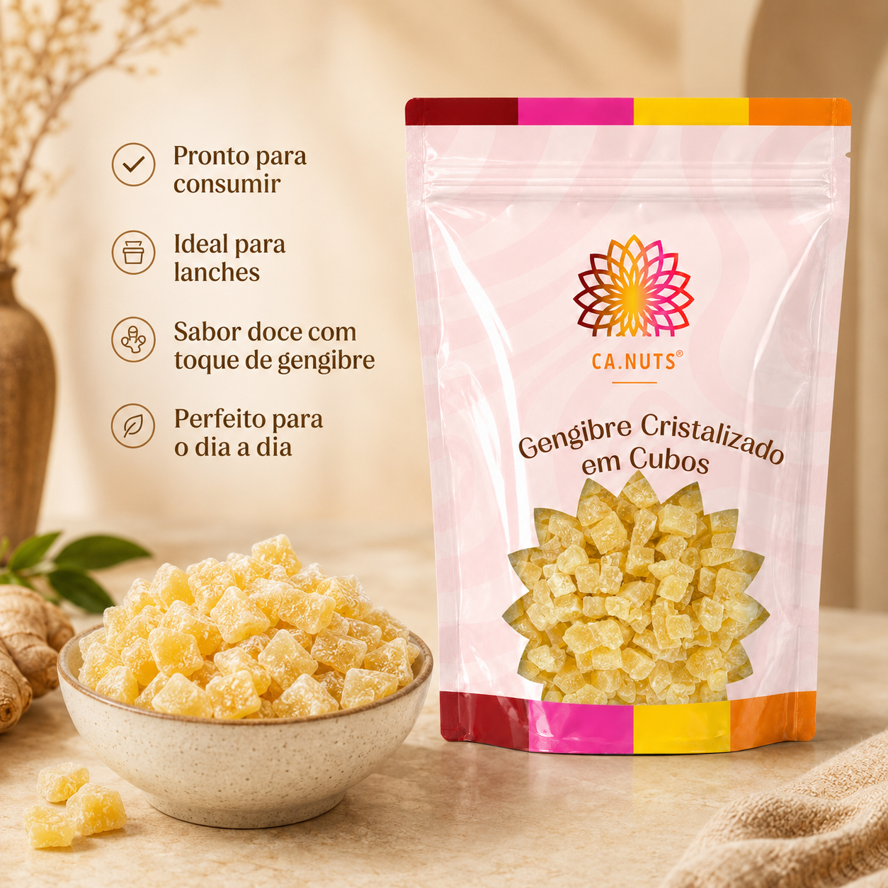 Gengibre Cristalizado em Cubos Premium Ca.Nuts