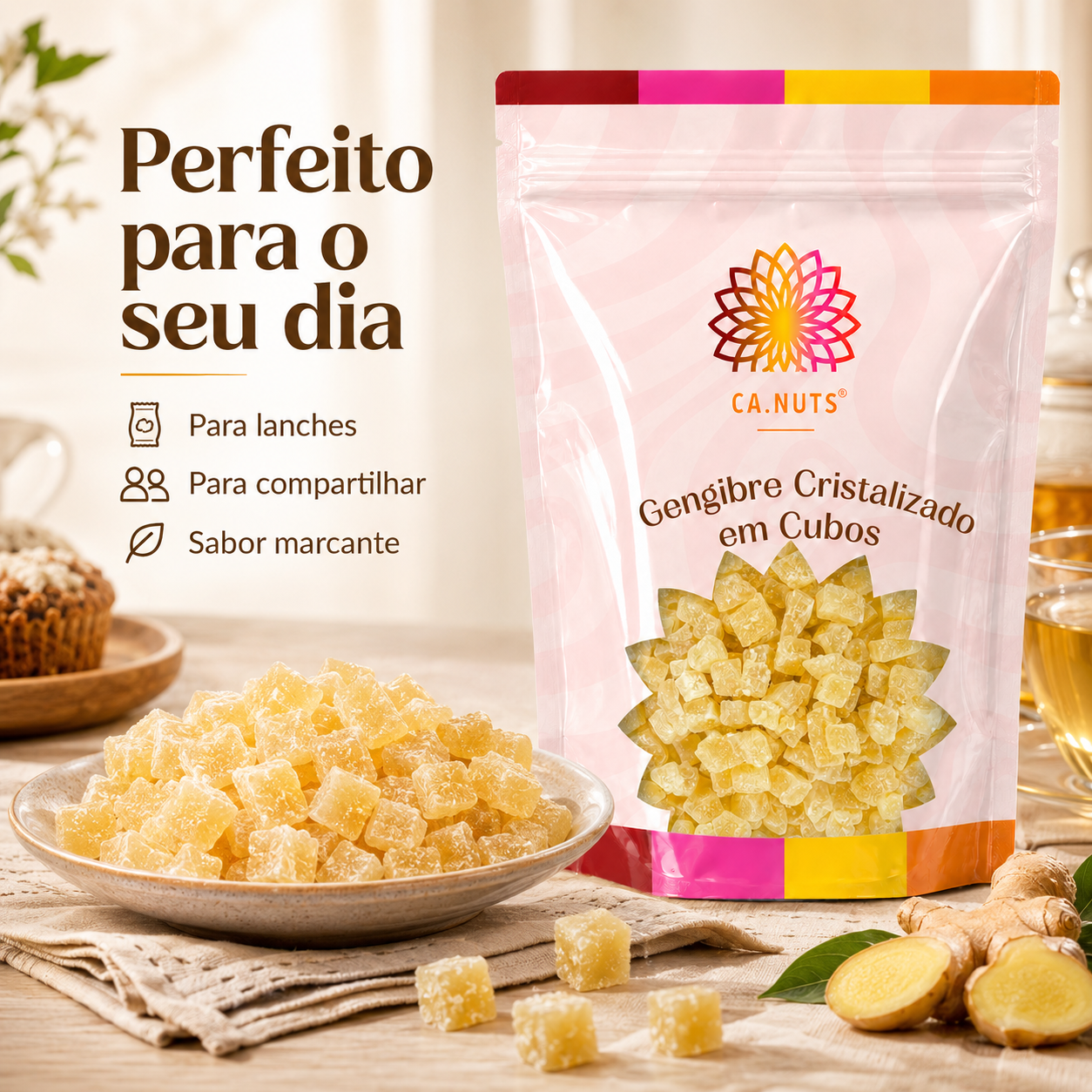 Gengibre Cristalizado em Cubos Premium Ca.Nuts