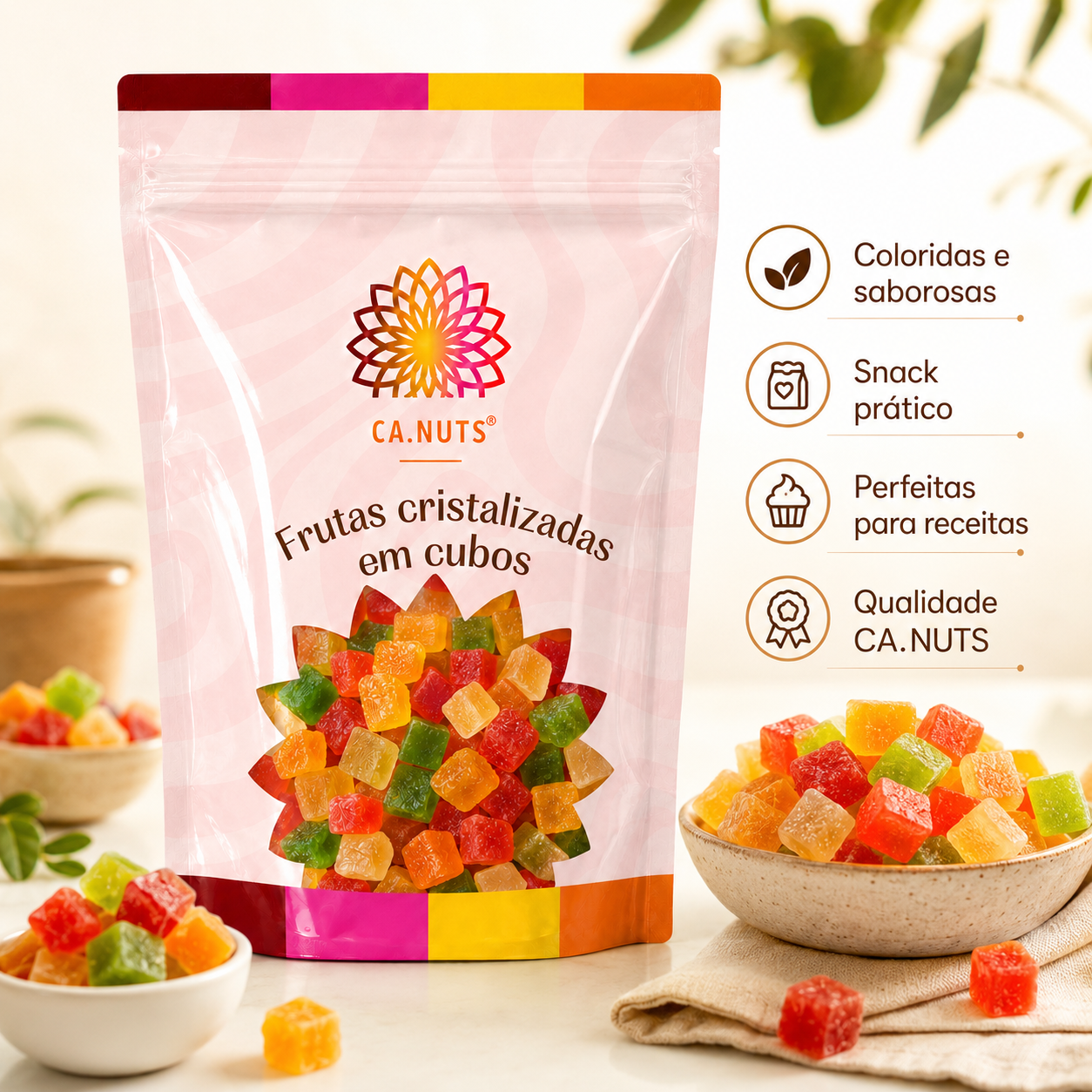 Frutas cristalizadas em cubos