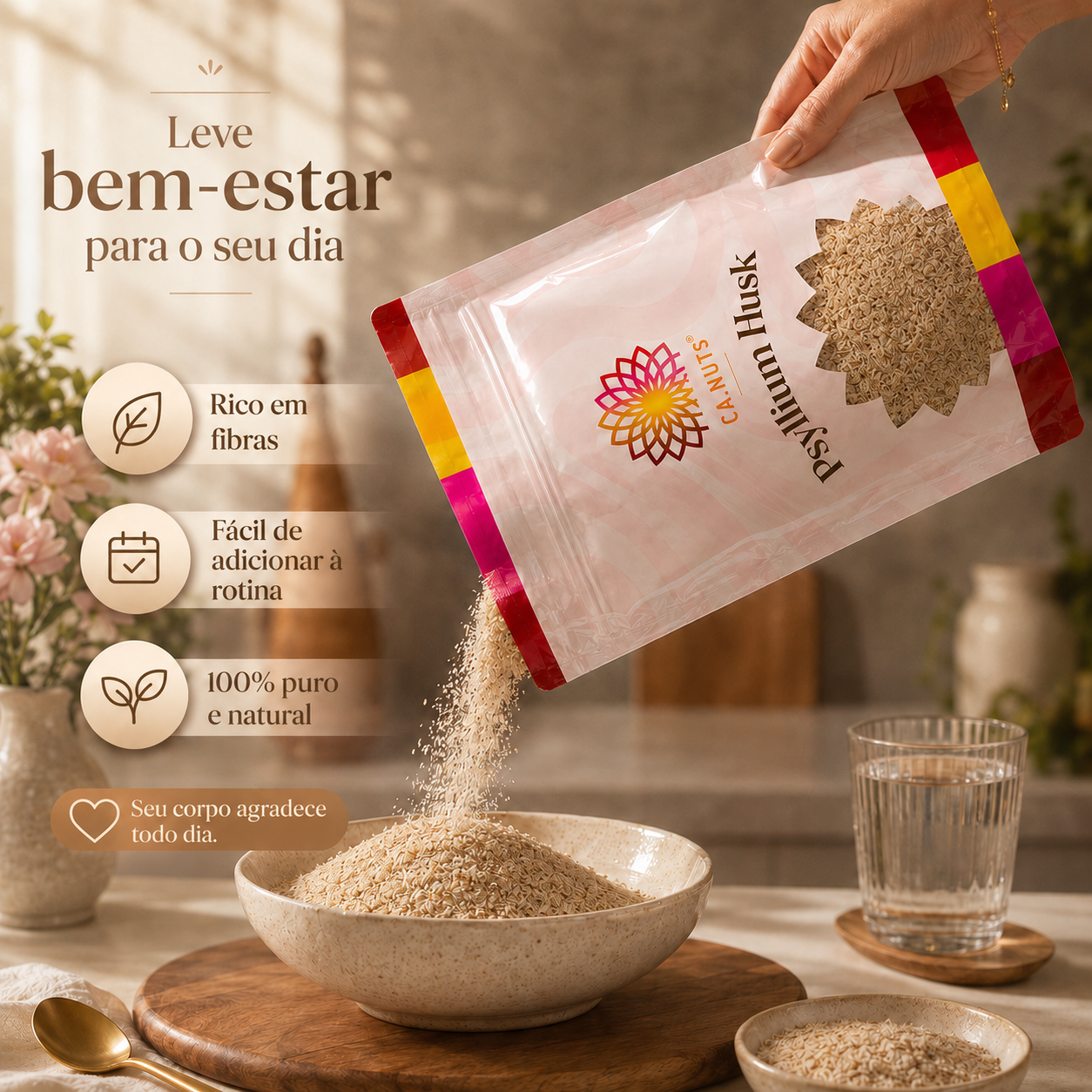 Psyllium Husk natural alta qualidade Ca.Nuts