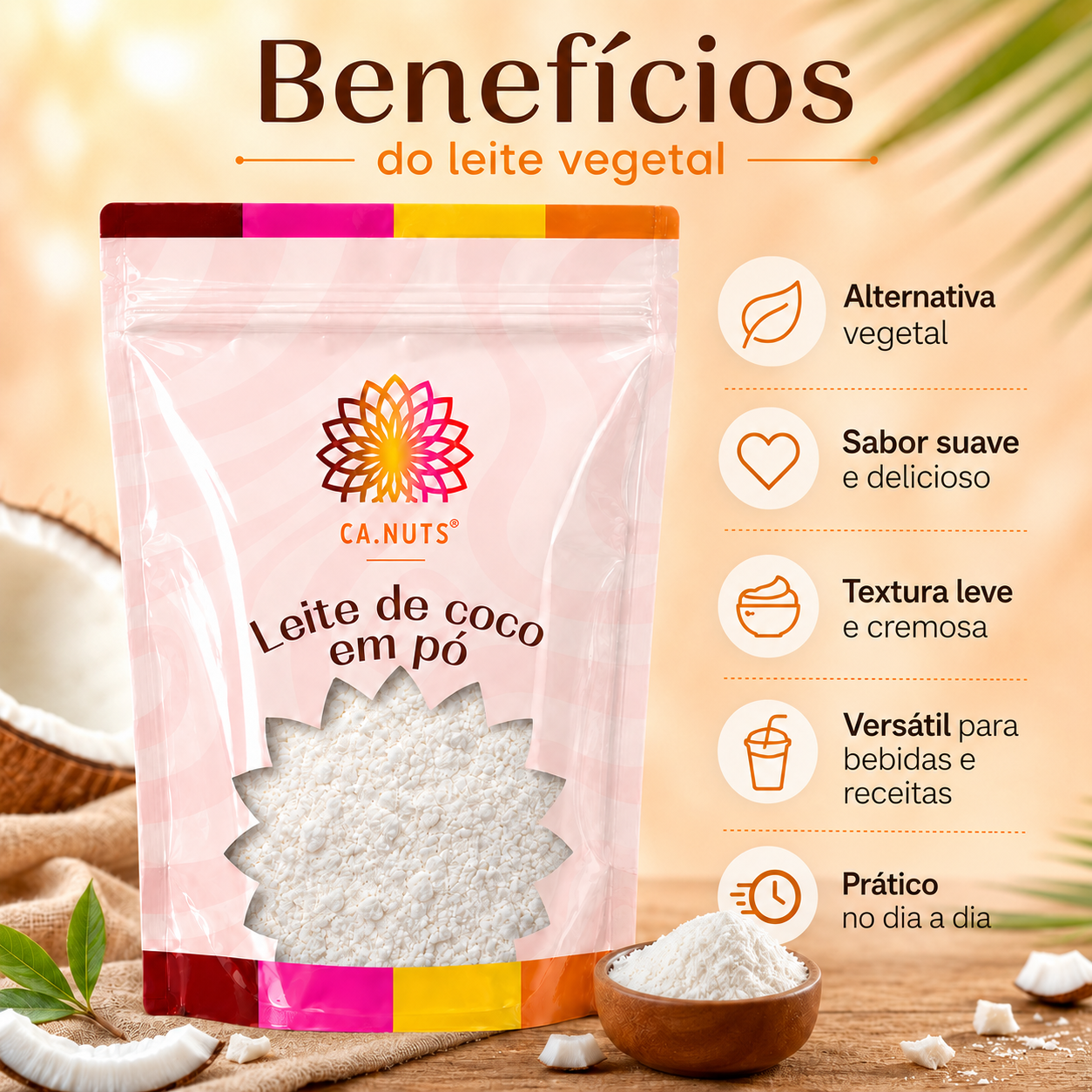 Leite de Coco em Pó Vegano Sem Lactose Ca.Nuts