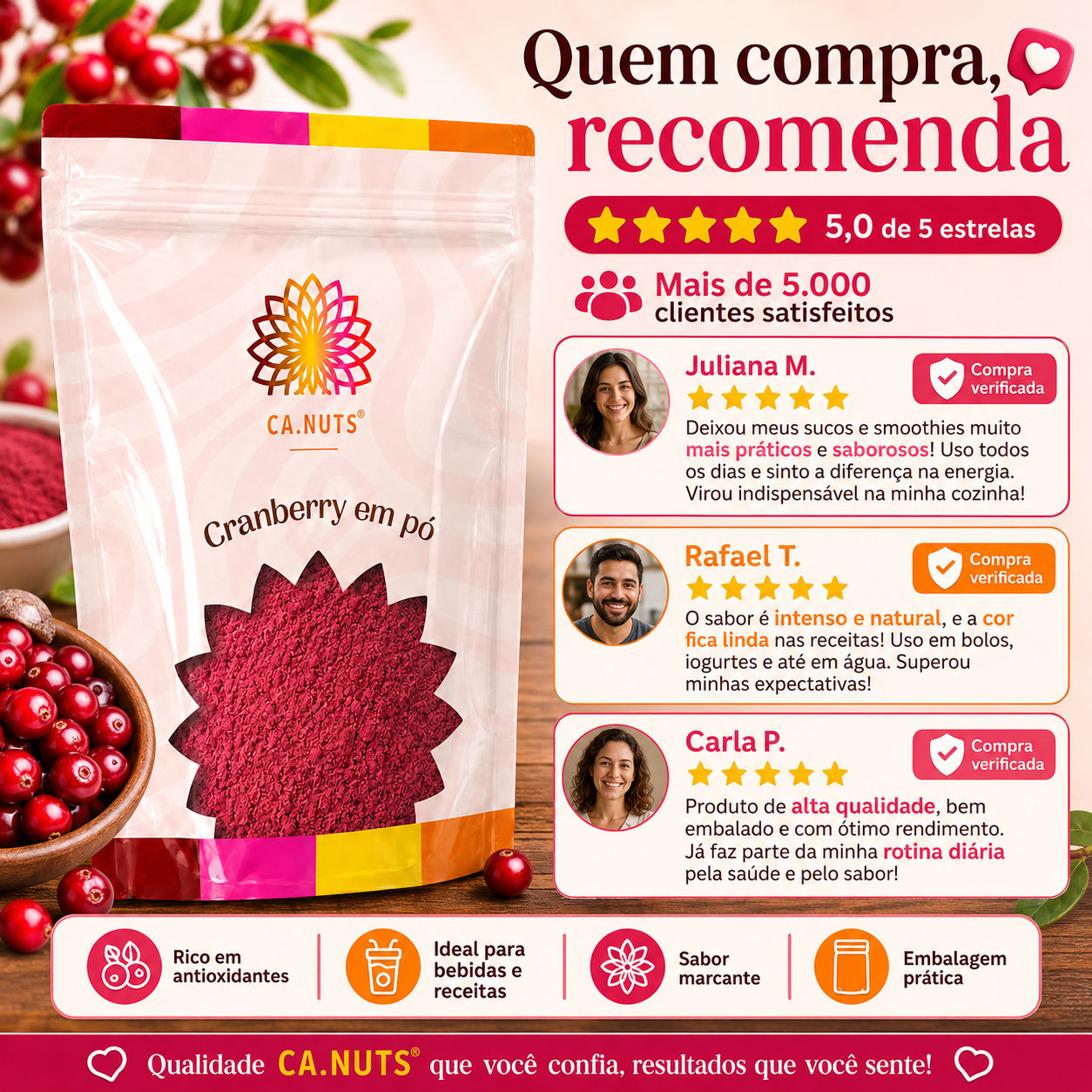 Cranberry em pó Frutas secas desidratadas - Ca.Nuts