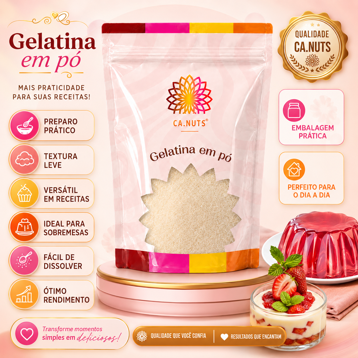Gelatina em Pó Pura sem Sabor Premium Ca.Nuts