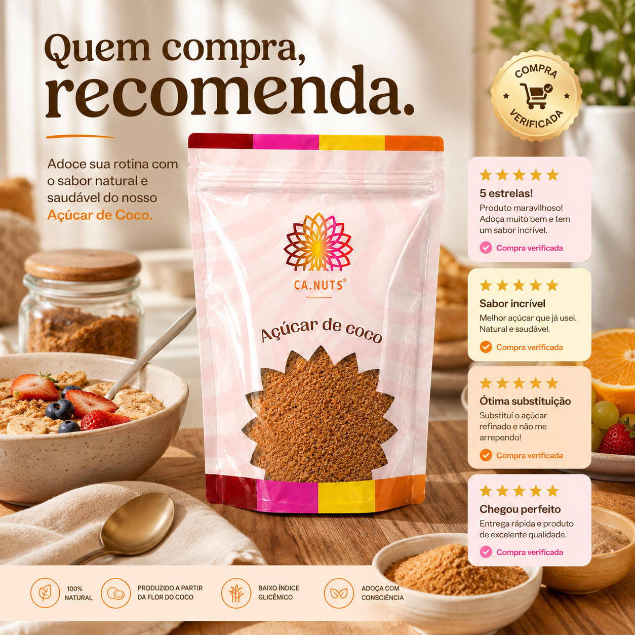 Açúcar de coco Premium puro