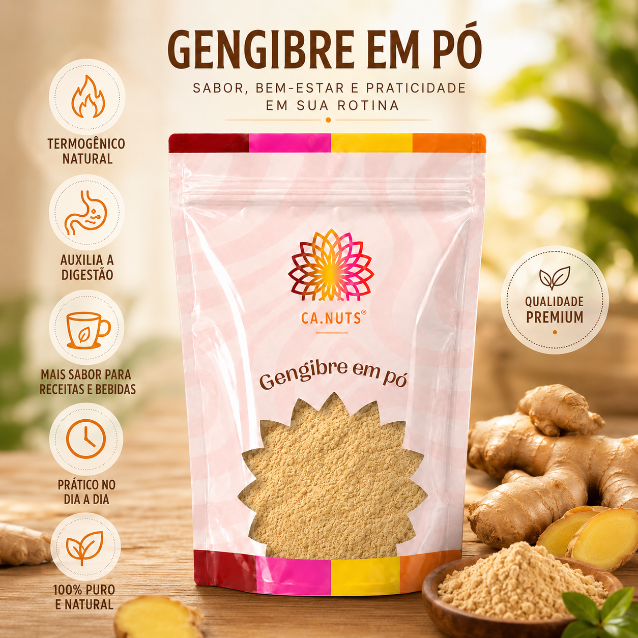 Gengibre em Pó 100% Puro - Termogênico natural| Ca.Nuts