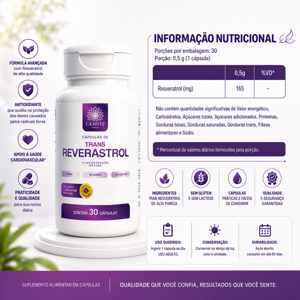 Resveratrol Trans 165mg Puro Antioxidante Ca.nuts