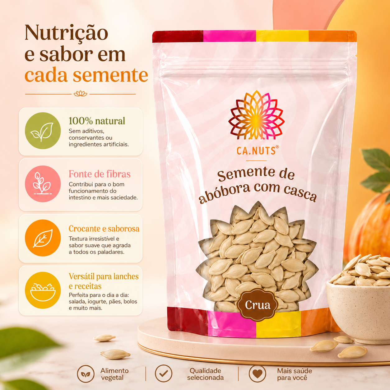 Semente de Abóbora com Casca Crua Premium Ca.Nuts