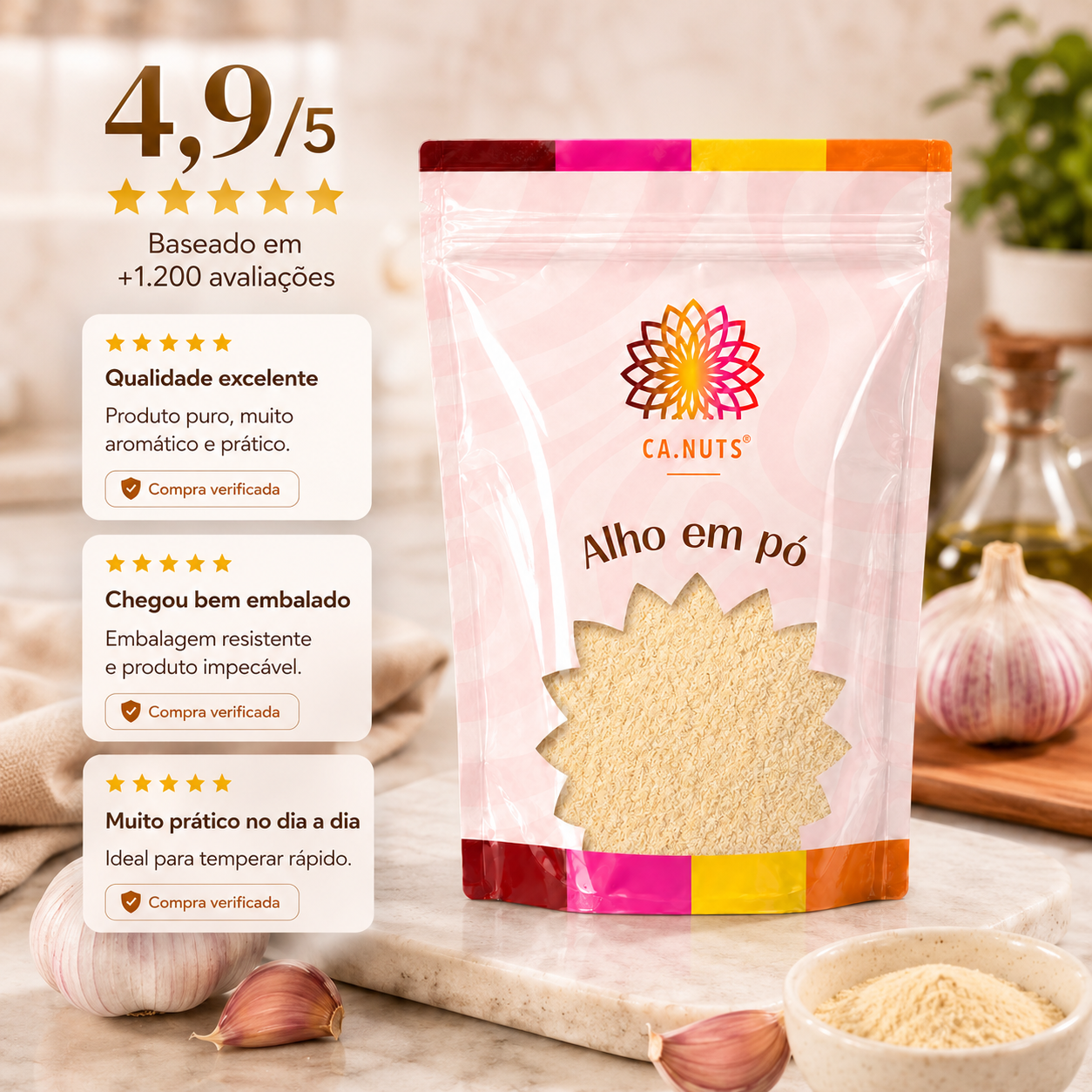Alho em Pó Premium Ca.Nuts | Linha de Especiárias Premium