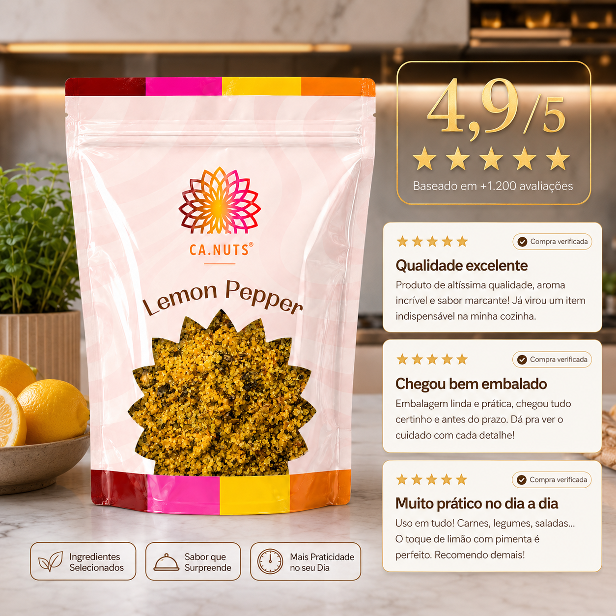 Lemon Pepper Premium Ca.Nuts | Linha especial Ca.Nuts