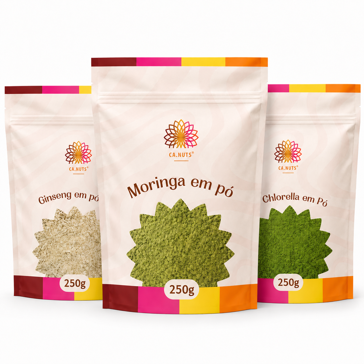 Nootrópico Natural Ca.Nuts (3x250g) Premium | Moringa em Pó, Ginseng em Pó e Chlorella em Pó