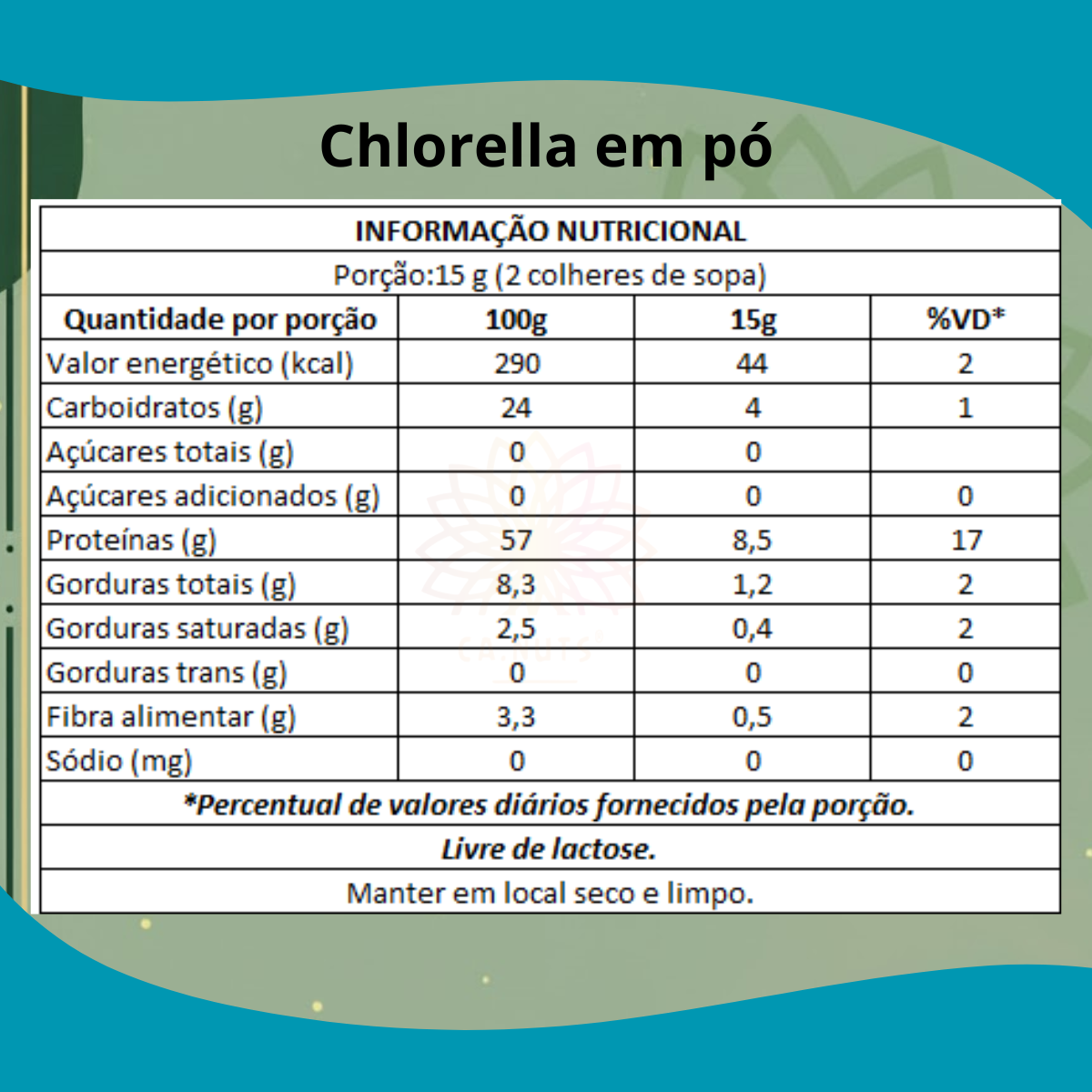 Chlorella em pó puro Premium Ca.Nuts
