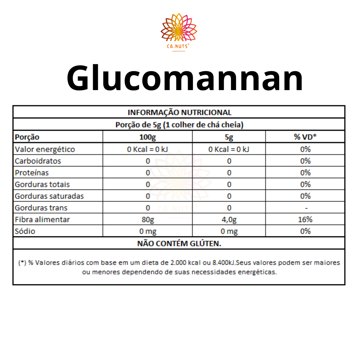 Glucomannan em pó puro e natural konjac (Glucomanano) Ca.Nuts