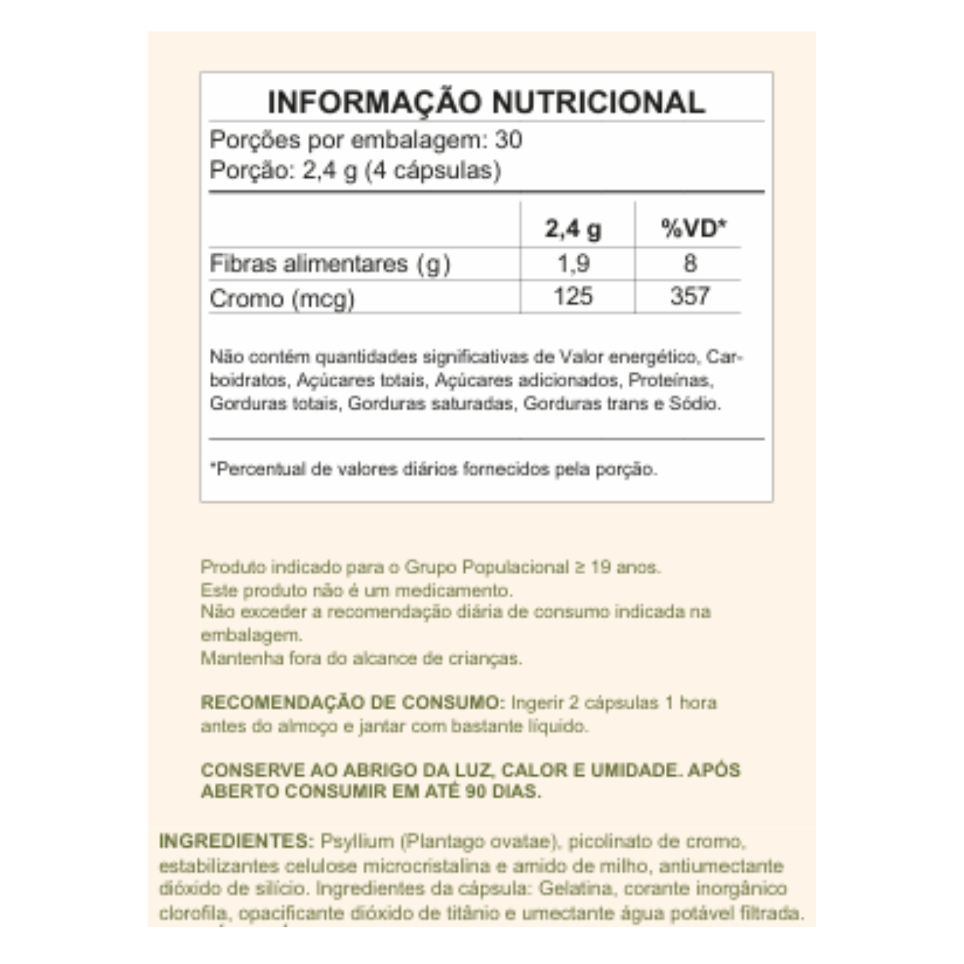Psyllium em cápsulas mais Piccolinato de Cromo 1200mg Ca.nuts