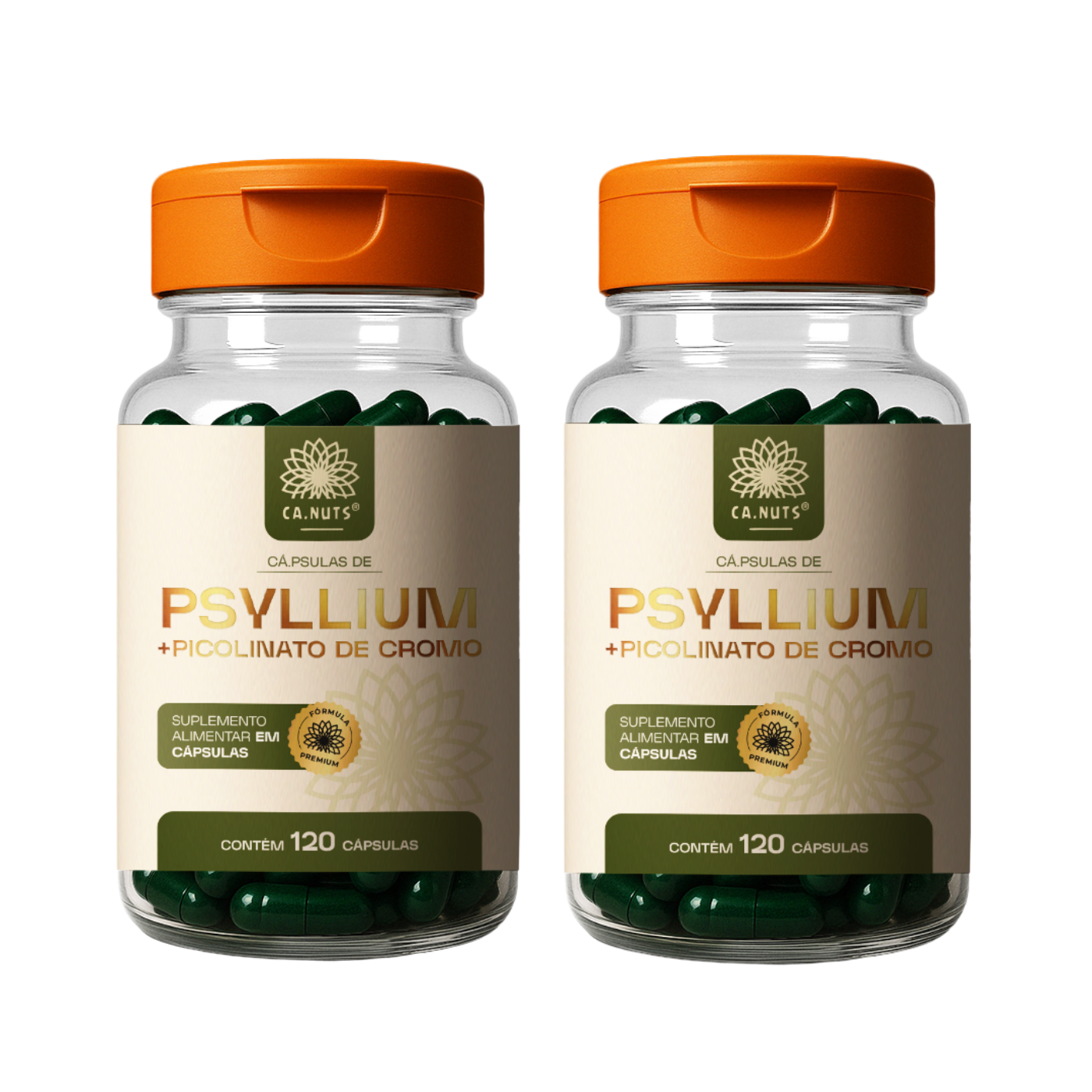 Psyllium em cápsulas mais Piccolinato de Cromo 1200mg Ca.nuts