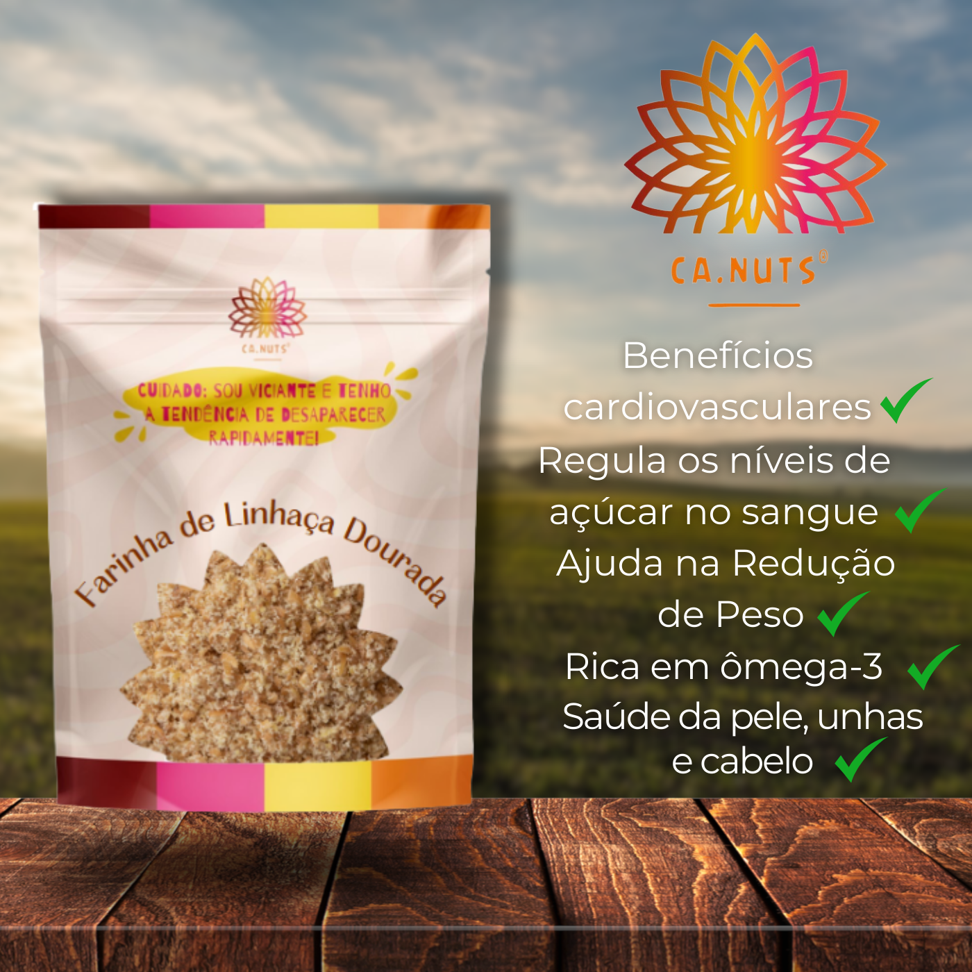 Farinha de Linhaça Dourada Crua Ca.Nuts Rico em Fibras