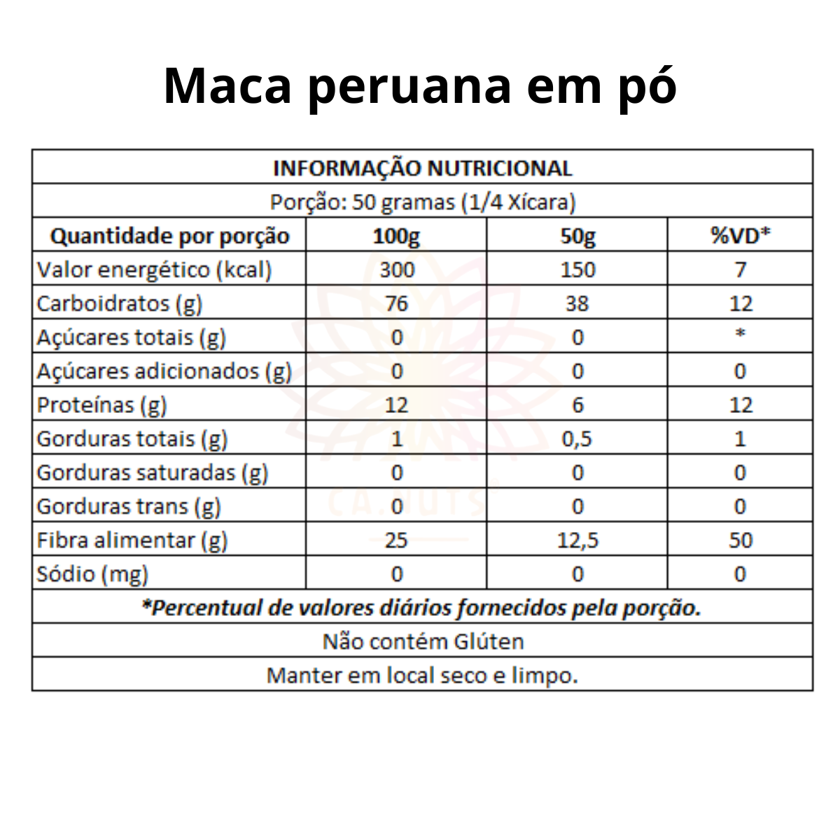 Maca peruana em pó premium importada Ca.Nuts
