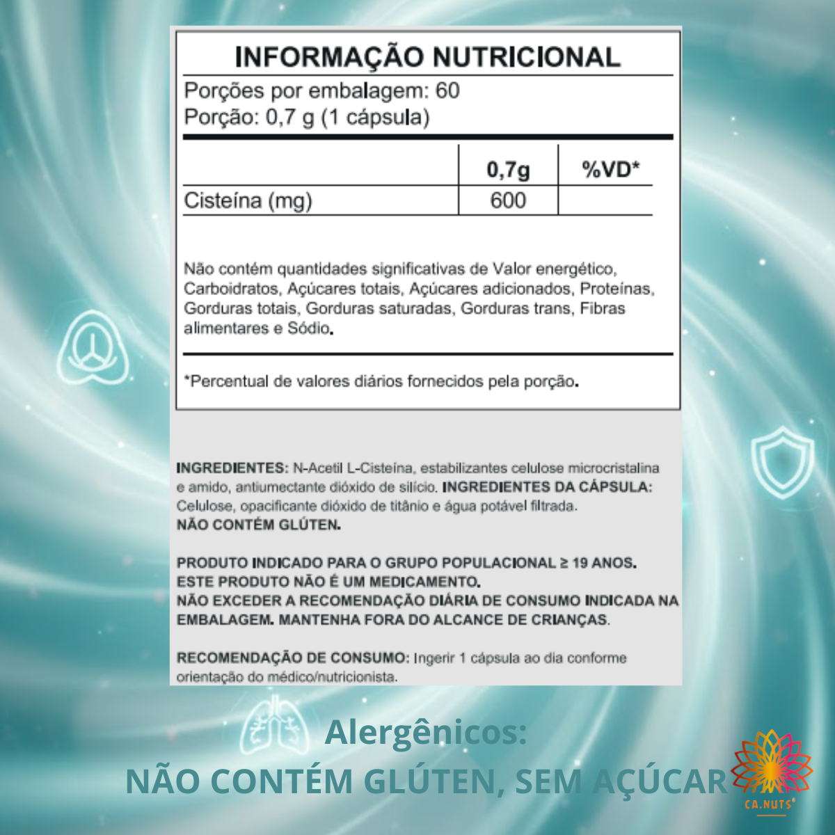 NAC 600mg (N-Acetil L-Cisteína) Ca.nuts